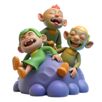 stunning minimalist A group of mischievous imps playing pranks on a sleeping giant. Fantasy art style with humorous, exaggerated expressions authentic png