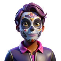 serene rustic Portrait of a person with vibrant face paint in a Day of the Dead style, lit by dramatic chiaroscuro lighting, surreal style 4K png