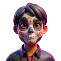 stunning abstract Portrait of a person with vibrant face paint in a Day of the Dead style, lit by dramatic chiaroscuro lighting, surreal style high quality png