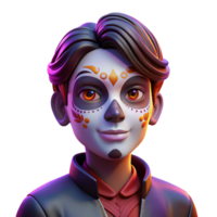 stunning modern Portrait of a person with vibrant face paint in a Day of the Dead style, lit by dramatic chiaroscuro lighting, surreal style authentic png