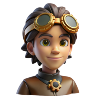 stunning vintage Portrait of a person wearing a steampunk goggles and gears, lit by a dramatic, low-key light, steampunk style professional png