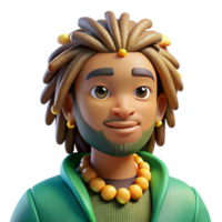 wonderful abstract Portrait of a person with dreadlocks adorned with beads and shells, lit by warm, tropical sunlight, reggae style high quality png