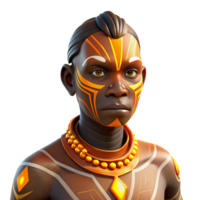 serene vintage Portrait of a person with intricate tribal markings on their face and body, lit by warm firelight, indigenous style exclusive png