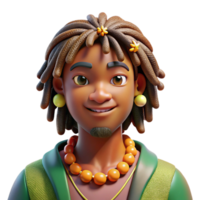 impressive artistic Portrait of a person with dreadlocks adorned with beads and shells, lit by warm, tropical sunlight, reggae style authentic png