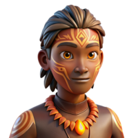 elegant rustic Portrait of a person with intricate tribal markings on their face and body, lit by warm firelight, indigenous style high resolution png