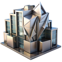 dramatic artistic Deconstructivist office building, fragmented forms, sharp angles, metallic surfaces, dramatic shadows, abstract art style, original png
