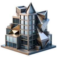 extraordinary contemporary Deconstructivist office building, fragmented forms, sharp angles, metallic surfaces, dramatic shadows, abstract art style, professional png