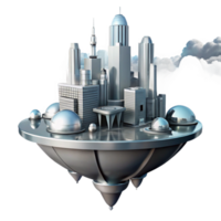 vibrant abstract Floating island city, sleek metallic structures, surrounded by clouds, futuristic and utopian, science fiction art style, detailed png