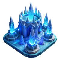 vibrant traditional Ice palace, intricate carvings, glowing blue light emanating from within, magical and ethereal, fantasy art style, high quality png