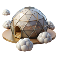 dramatic artistic Floating geodesic dome home, surrounded by clouds, futuristic and minimalist, digital art style, professional png