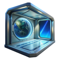 dramatic abstract Space station interior, futuristic technology, views of Earth from a large window, science fiction art style, original png