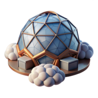 magnificent modern Floating geodesic dome home, surrounded by clouds, futuristic and minimalist, digital art style, exclusive png