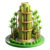 serene abstract Bamboo skyscraper, sustainable and innovative design, surrounded by lush greenery, architectural rendering style, professional png