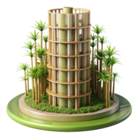 serene traditional Bamboo skyscraper, sustainable and innovative design, surrounded by lush greenery, architectural rendering style, high resolution png
