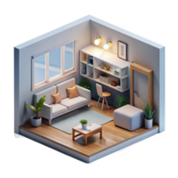 dramatic artistic Micro-apartment interior, minimalist design, maximizing space efficiency, architectural visualization style, premium png