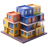 stunning rustic Modular apartment complex, prefabricated units stacked together, colorful and playful, architectural rendering style, original png