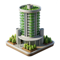 stunning modern Vertical farm skyscraper, producing food in a densely populated urban environment, futuristic and sustainable, architectural rendering style, original png