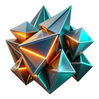dramatic minimalist Fractured geometric shapes in vibrant, contrasting hues of teal and orange, with a neon glow outlining each shard. Cyberpunk style, high contrast lighting premium png