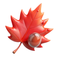 serene creative A single, perfect dewdrop clinging to a vibrant red maple leaf, illuminated by soft morning sunlight, macro photography, hyperrealistic style professional png