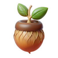 stunning classic A sprouting acorn with a delicate root system visible, warm earth tones, botanical illustration style high quality png