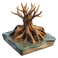 serene creative A gnarled tree root system exposed on a riverbank, soft diffused light, photorealistic style high quality png