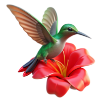 serene traditional A hummingbird hovering near a vibrant red flower, blurred motion, dynamic lighting, nature photography style authentic png