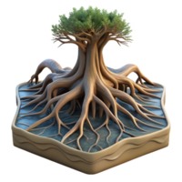 extraordinary abstract A gnarled tree root system exposed on a riverbank, soft diffused light, photorealistic style high quality png