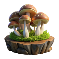 extraordinary rustic A cluster of wild mushrooms growing on a mossy log, dim forest light, fantasy art style high quality png