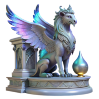 wonderful rustic A majestic griffin with iridescent feathers, perched atop a crumbling marble altar, bathed in ethereal moonlight, Art Nouveau style original png