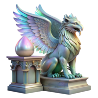 magnificent minimalist A majestic griffin with iridescent feathers, perched atop a crumbling marble altar, bathed in ethereal moonlight, Art Nouveau style authentic png