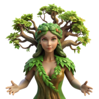 beautiful artistic A serene dryad emerging from an ancient oak tree, adorned with moss and vines, soft dappled sunlight, Pre-Raphaelite style premium png