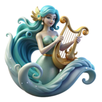 impressive vintage A beautiful siren luring sailors with an enchanting lyre, surrounded by swirling ocean currents, Art Deco style 4K png
