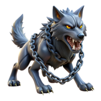 beautiful minimalist A fierce Fenrir bound by chains, struggling against his fate, dramatic lighting, Norse mythology style authentic png