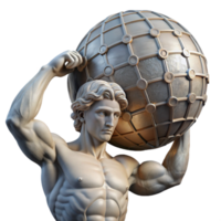 impressive traditional A stoic Atlas holding the celestial sphere, muscles straining, dramatic overhead lighting, Michelangelo style high resolution png