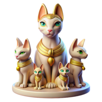 impressive abstract A benevolent Bastet, cat goddess, surrounded by kittens, soft and warm lighting, Egyptian mythology style detailed png