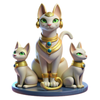 vibrant traditional A benevolent Bastet, cat goddess, surrounded by kittens, soft and warm lighting, Egyptian mythology style high quality png