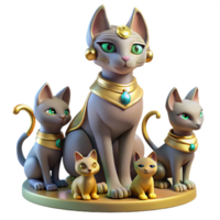 vibrant vintage A benevolent Bastet, cat goddess, surrounded by kittens, soft and warm lighting, Egyptian mythology style exclusive png