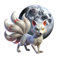 spectaculaire rustique une malicieux kitsune, à neuf queues Renard esprit, transformer en dessous de une plein lune, éthéré clair de lune, Japonais mythologie style 4k png