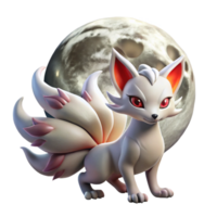 serein moderne une malicieux kitsune, à neuf queues Renard esprit, transformer en dessous de une plein lune, éthéré clair de lune, Japonais mythologie style authentique png