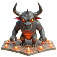 wonderful classic A fearsome Minotaur with glowing red eyes, trapped in a labyrinth of obsidian mirrors, lit by flickering torches, in a surrealist style premium png