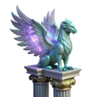 elegant vintage A majestic griffin with iridescent feathers, perched atop a crumbling marble pillar, lit by a single shaft of ethereal moonlight, in a hyperrealistic style high resolution png