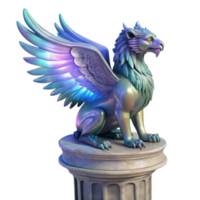 impressive vintage A majestic griffin with iridescent feathers, perched atop a crumbling marble pillar, lit by a single shaft of ethereal moonlight, in a hyperrealistic style high resolution png