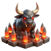 extraordinary traditional A fearsome Minotaur with glowing red eyes, trapped in a labyrinth of obsidian mirrors, lit by flickering torches, in a surrealist style original png