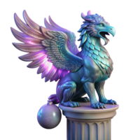 vibrant creative A majestic griffin with iridescent feathers, perched atop a crumbling marble pillar, lit by a single shaft of ethereal moonlight, in a hyperrealistic style high quality png
