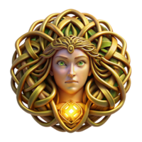 stunning rustic An intricate Celtic knotwork design forming a powerful dryad, her skin woven from bark and leaves, glowing with an inner golden light, in an Art Nouveau style authentic png