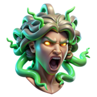 impressive classic A fierce Medusa, her snakes writhing and hissing, with scales of polished emerald, lit by crackling green lightning, in a Baroque painting style authentic png