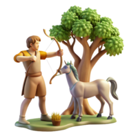 beautiful rustic A wise centaur, teaching archery to a young human, under the shade of an ancient oak tree, illuminated by warm golden sunlight, in a Renaissance painting style genuine png