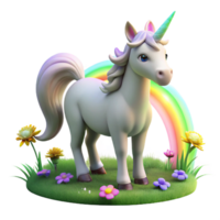 serene rustic A benevolent unicorn, its horn glowing with a soft white light, grazing in a field of ethereal flowers, illuminated by rainbow-colored light, in a dreamlike art style premium png