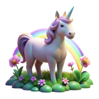 stunning abstract A benevolent unicorn, its horn glowing with a soft white light, grazing in a field of ethereal flowers, illuminated by rainbow-colored light, in a dreamlike art style detailed png