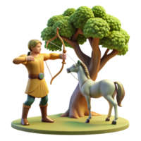 extraordinary abstract A wise centaur, teaching archery to a young human, under the shade of an ancient oak tree, illuminated by warm golden sunlight, in a Renaissance painting style high resolution png